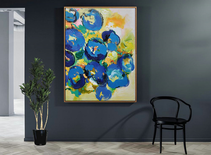 Large Abstract Art,Vertical Palette Knife Contemporary Art,Hand Paint Large Clean Modern Art,Yellow,Blue,Pink,Green.etc